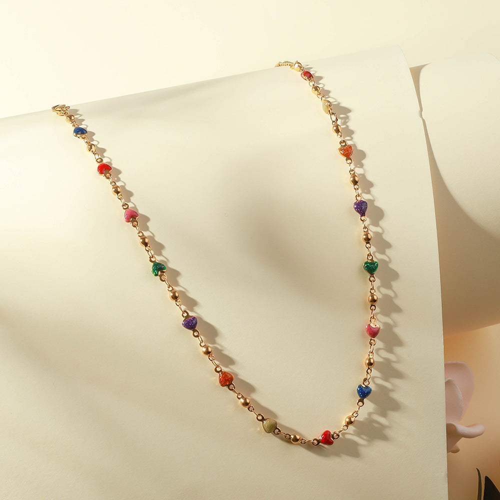 Cross-border hot selling stainless steel oil dripping necklace 18K real gold electroplating anklet love color new titanium steel bracelet