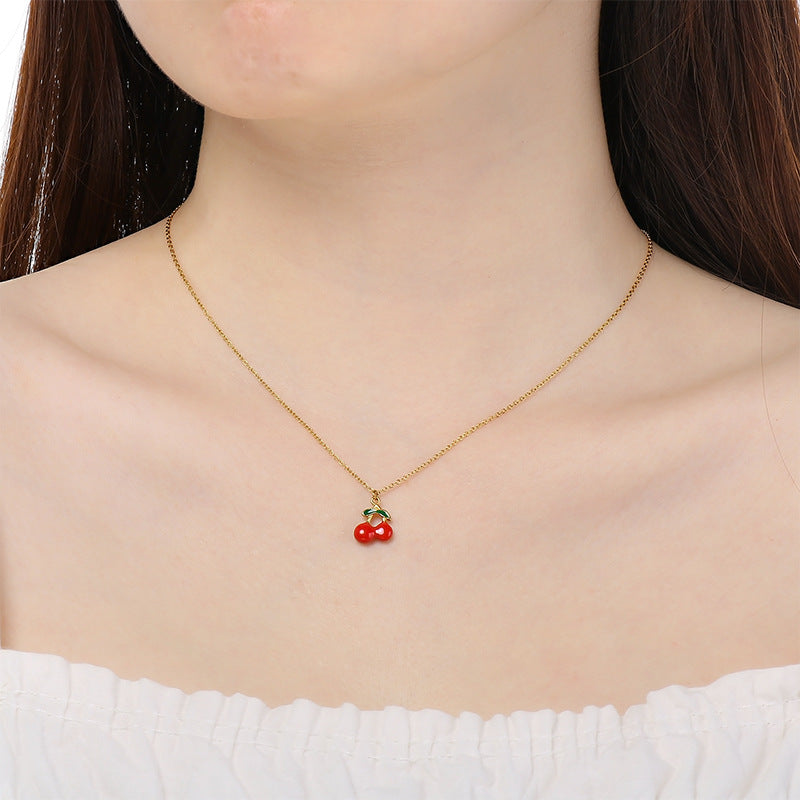 Minimal Cherry Pendant Necklace