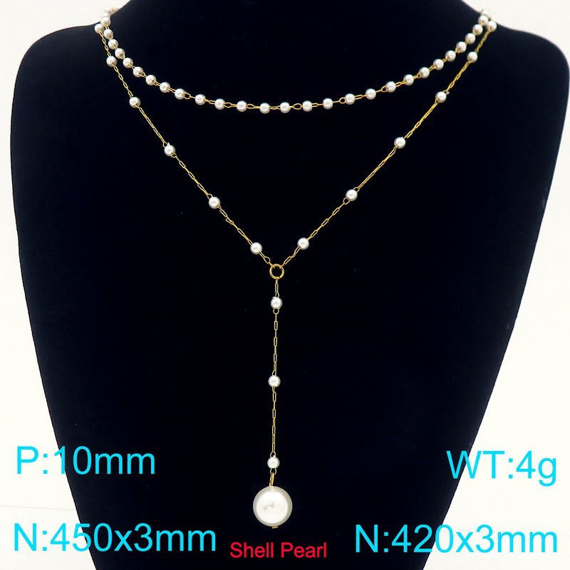 Layered Pearl Drop Chain Necklace
