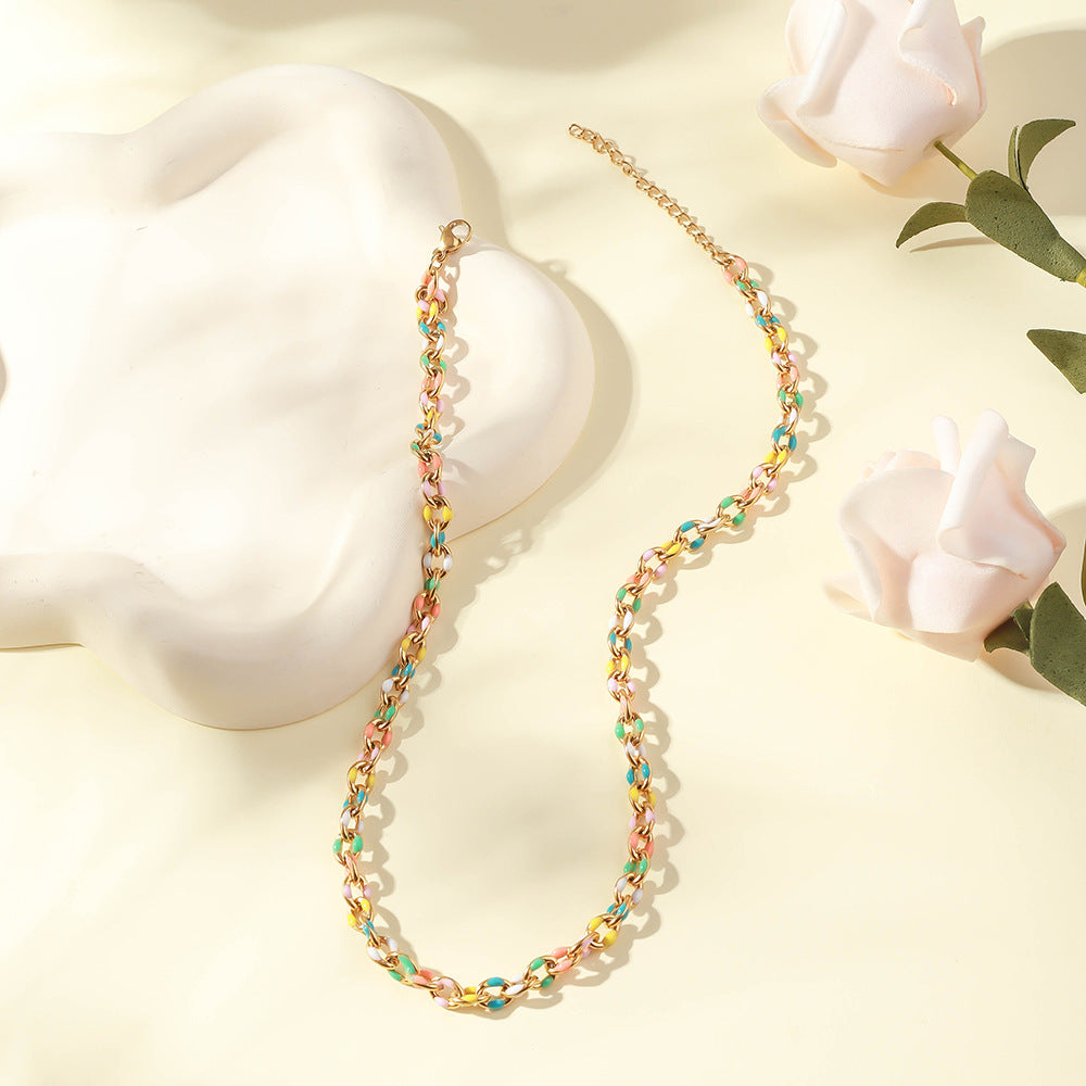 Cross-border special supply of personalized color drip stainless steel necklace, stainless steel cross bracelet, Epoxy pastoral anklet