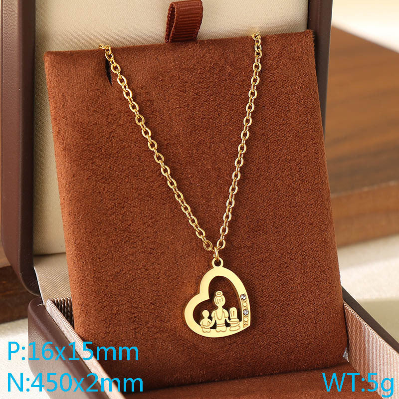 Cross-border Mother's Day style Stainless steel love mom pendant necklace 18K gold simple and versatile high-sense collarbone chain