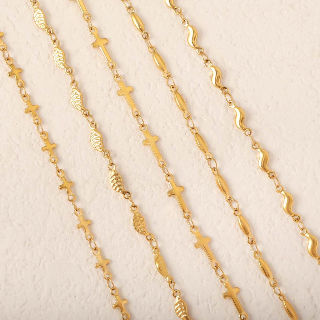 Cross-border stainless steel leaf wavy cross necklace, fashion creative DIY handmade chain jewelry accessories wholesale