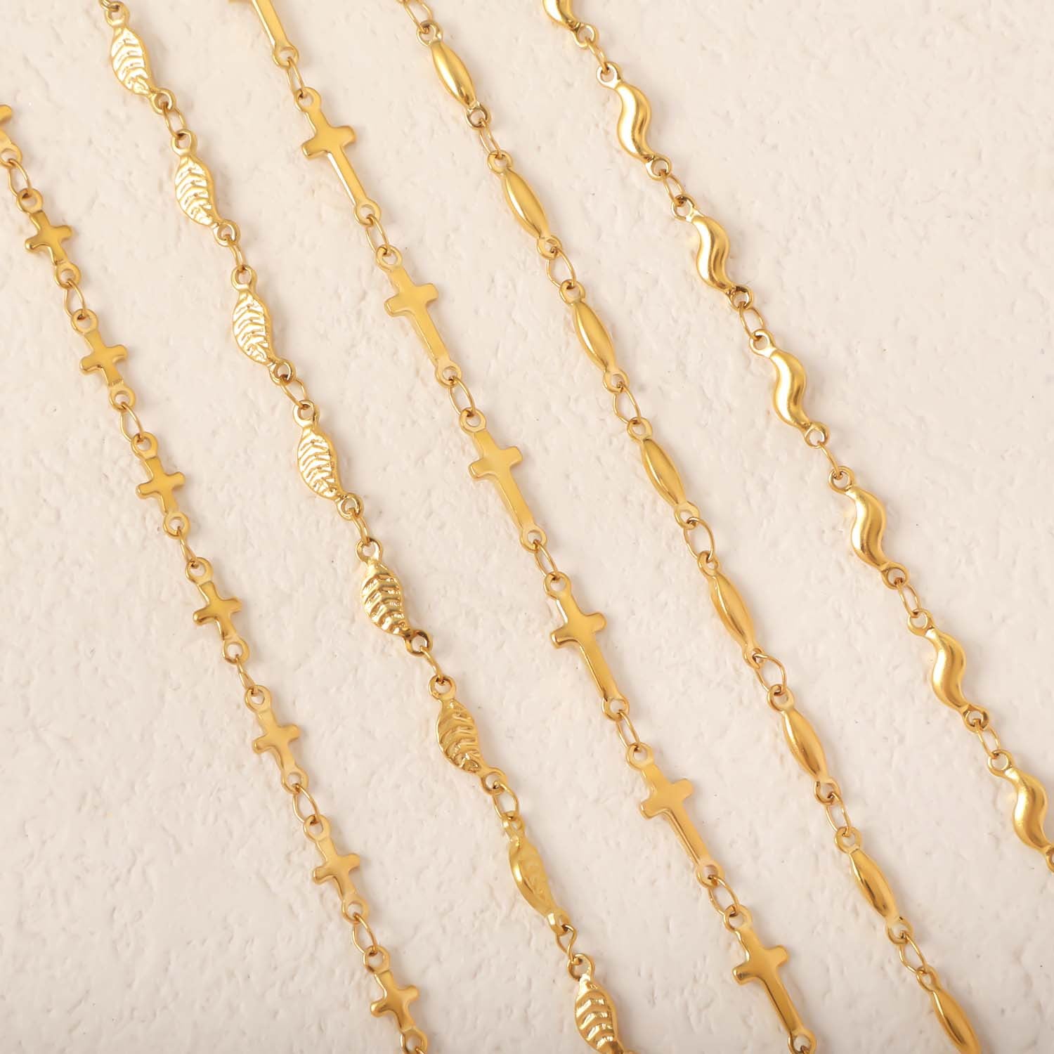 Cross-border stainless steel leaf wavy cross necklace, fashion creative DIY handmade chain jewelry accessories wholesale