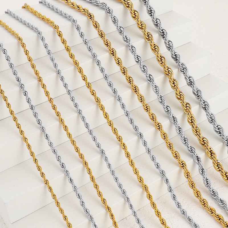 European and American cross-border explosive simple retro stainless steel vacuum plating gold twist chain pendant chain wholesale