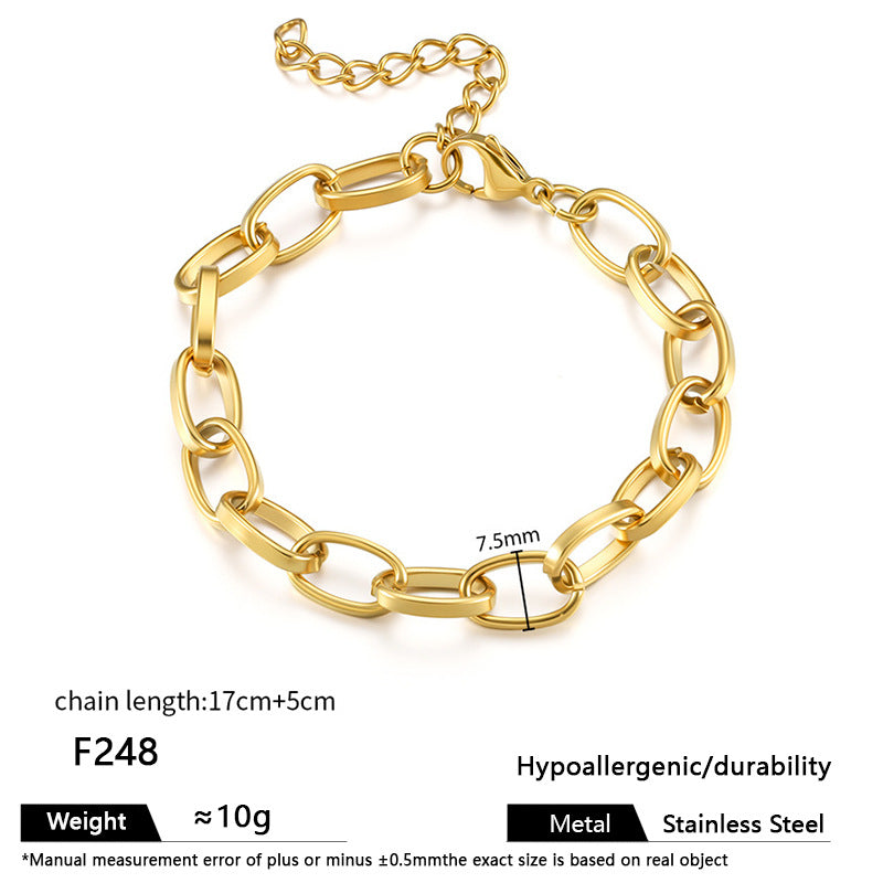 European and American ins titanium steel bracelet personality niche hip hop Cuban chain thick chain stainless steel vacuum plated 18k gold bracelet