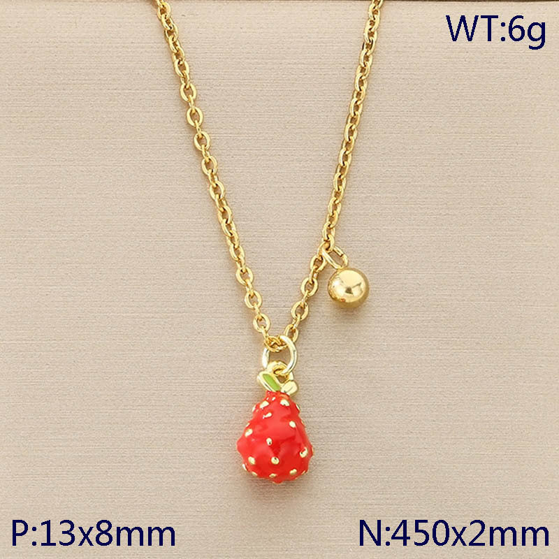 Mini Enamel Strawberry Charm Gold Necklace
