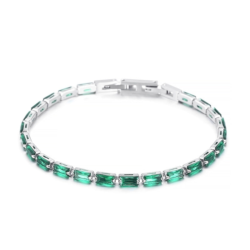 Light luxury Mori series simple and versatile color zircon bracelet female, fashionable titanium steel square chain splicing full diamond bracelet