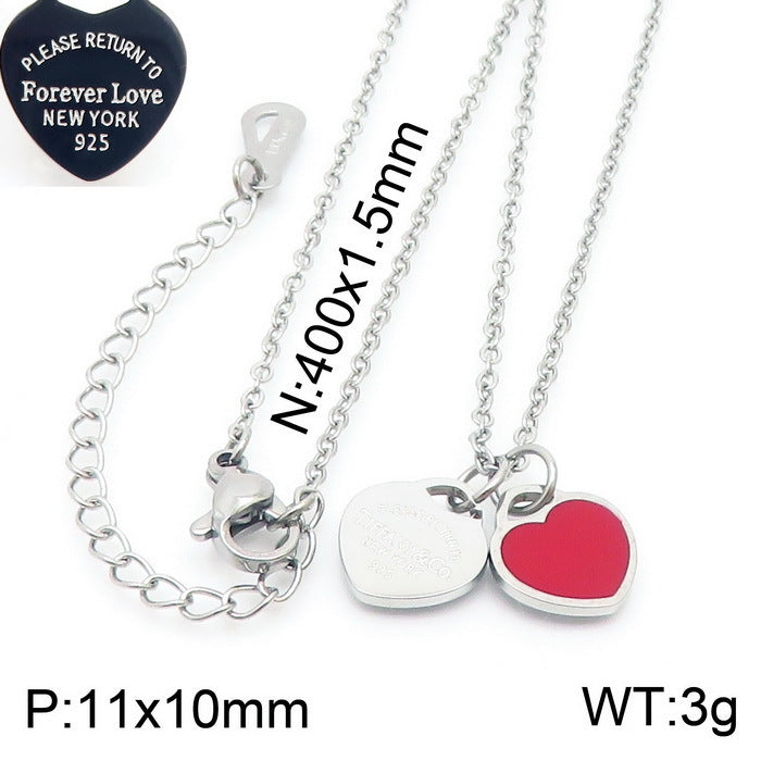 Gold Heart Charm Jewelry Set with Green Enamel Pendant