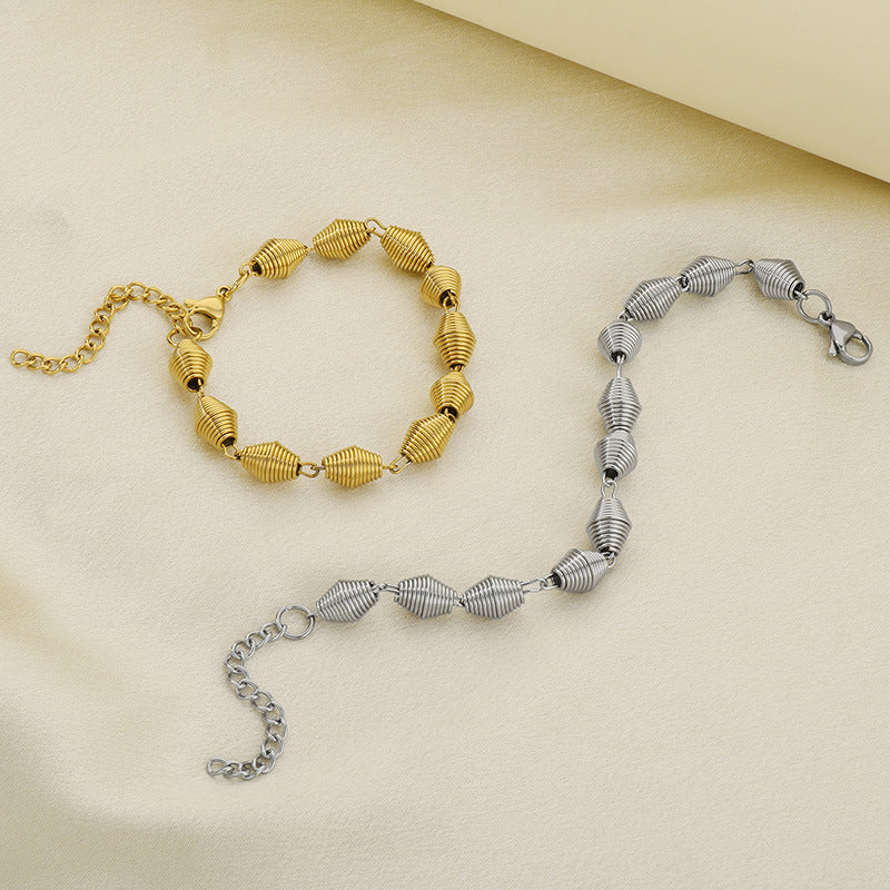 The new titanium steel bracelet is plated with 18K gold titanium steel geometric threaded bracelet, simple style, non-fading bracelet jewelry.