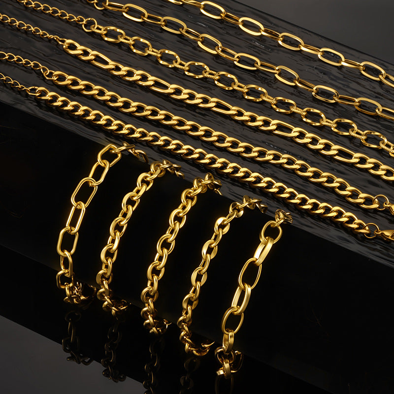 European and American ins titanium steel bracelet personality niche hip hop Cuban chain thick chain stainless steel vacuum plated 18k gold bracelet