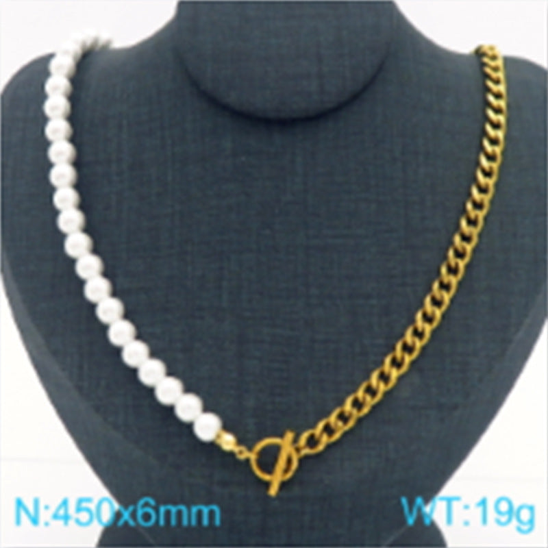 Pearl & Chain Toggle Necklace and Bracelet Set