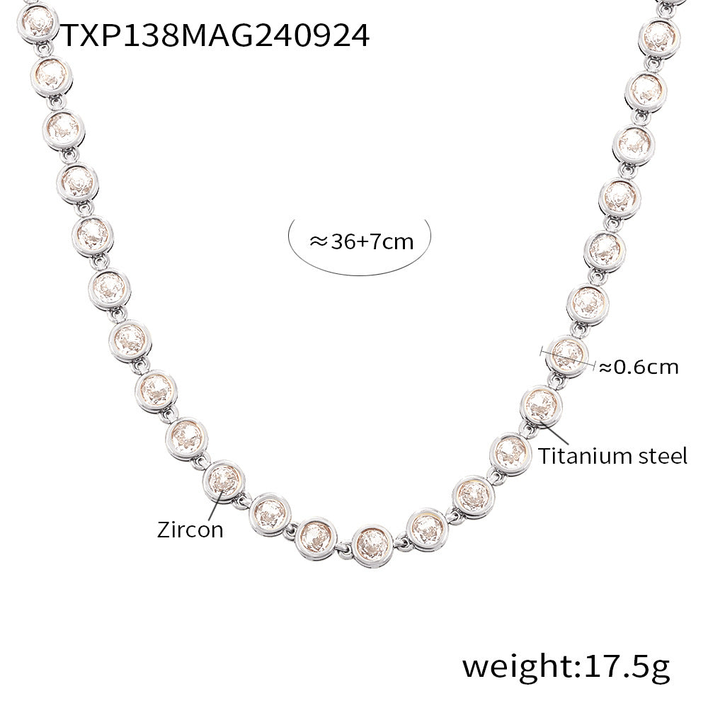 Cross-border new titanium steel full diamond 3A zircon mixed color bracelet PVD vacuum plating non-fading necklace jewelry set