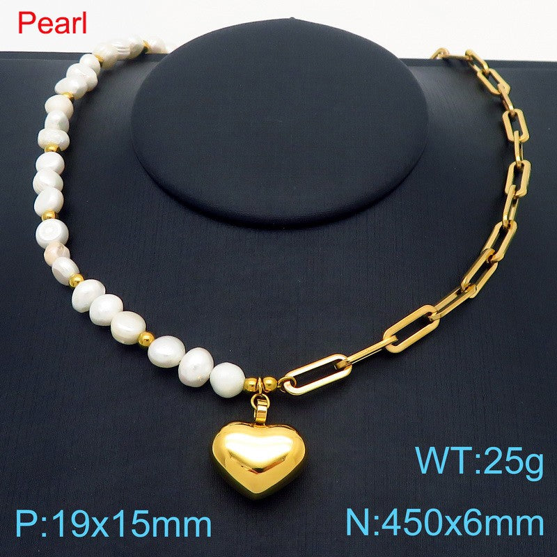 Gold & Pearl Heart Necklace