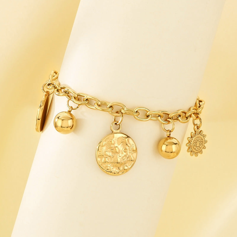 Cross-border stainless steel jewelry European and American new 18K gold titanium steel retro exquisite INS wind sun geometry metal bracelet