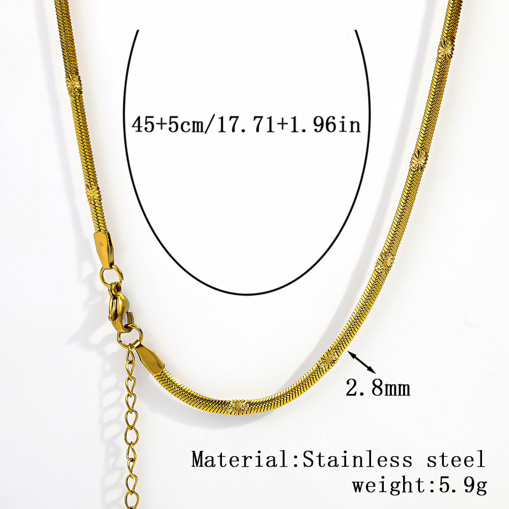 Cross-border stainless steel necklace, 18K real gold-plated snake bone chain fashion collarbone chain plain chain versatile women's titanium steel necklace