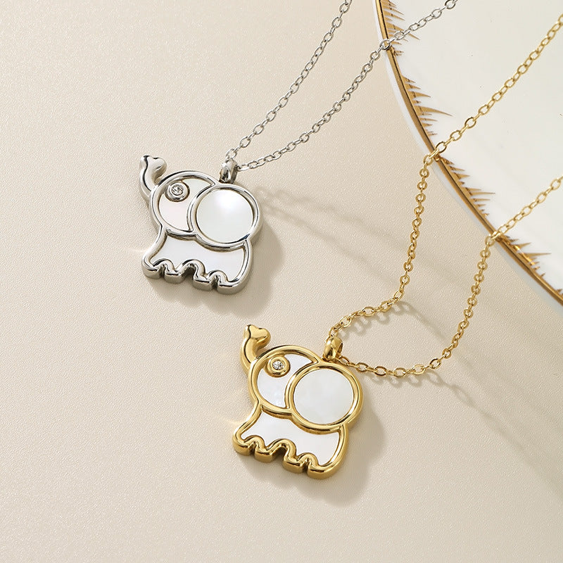 Creative Simple Sweet Fashion Versatile Shell Diamond Elephant Pendant Premium Necklace Women's Accessories