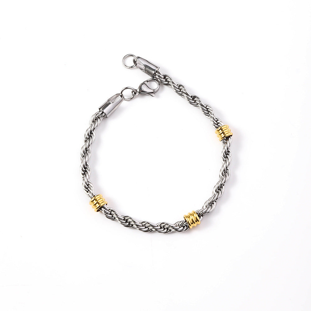 Cross-border stainless steel twist chain string gold bead necklace, titanium steel long necklace men's simple 5.0mm twist bracelet
