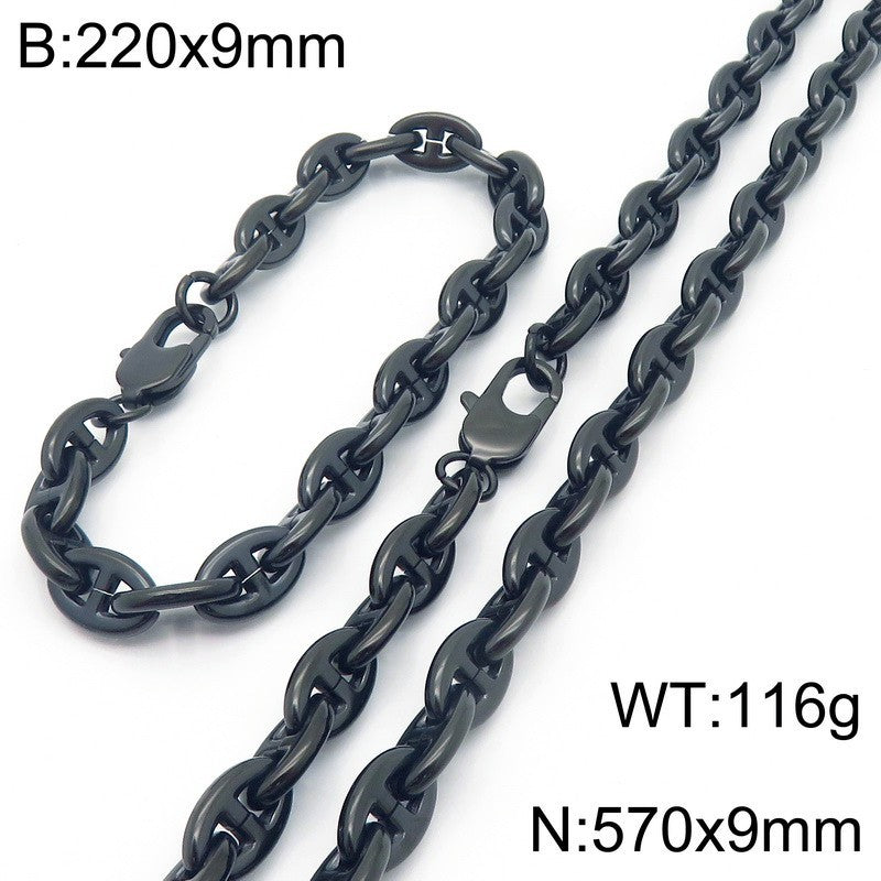 Interlocking Oval Link Chain Bracelet & Necklace Set