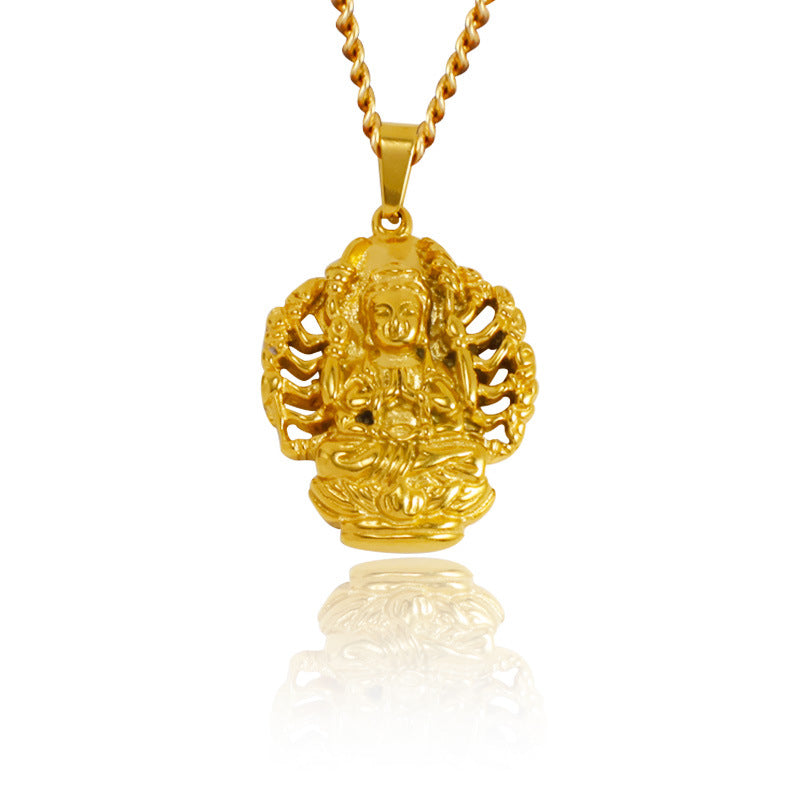 Cross-border thousand-hand Guanyin pendant necklace wholesale plated 24k gold Buddha pendant does not fade Chan thousand safety buckles