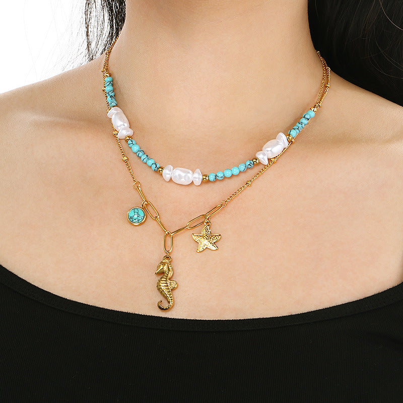 Ocean Charm Layered Gold Necklace