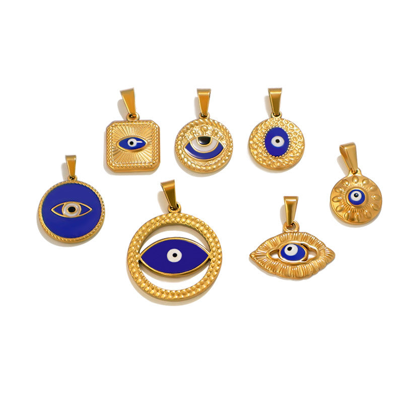 Cross-border stainless steel blue eye devil's eye gold single pendant DIY necklace jewelry 24k accessories wholesale