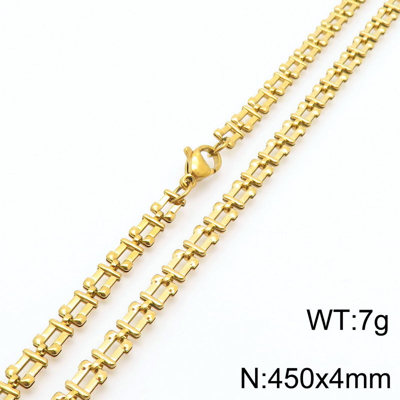 Cross-border fashion simple titanium steel strap chain bracelet necklace electroplated 18k gold hollow square set jewelry