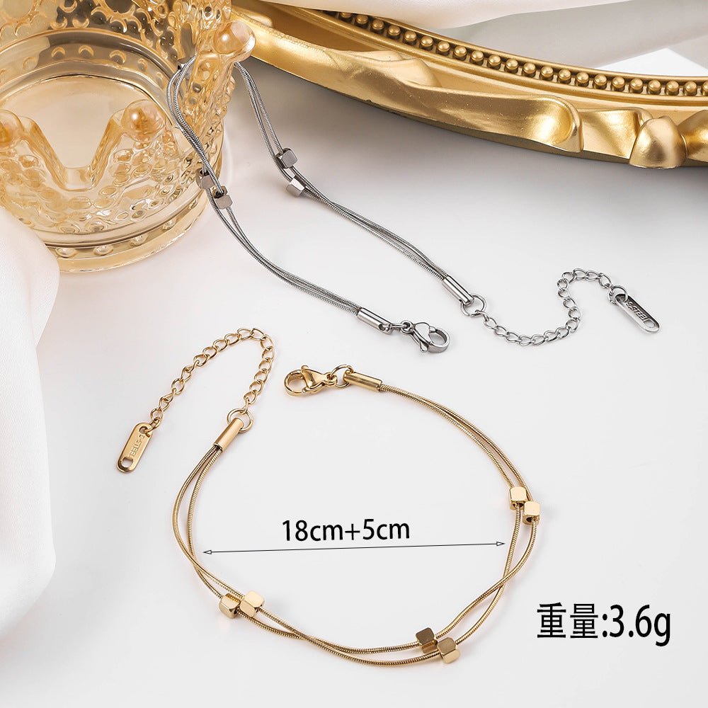 Stainless steel round snake clip square bracelet women's European and American trend fashion furnace 18K vacuum plated titanium steel bracelet