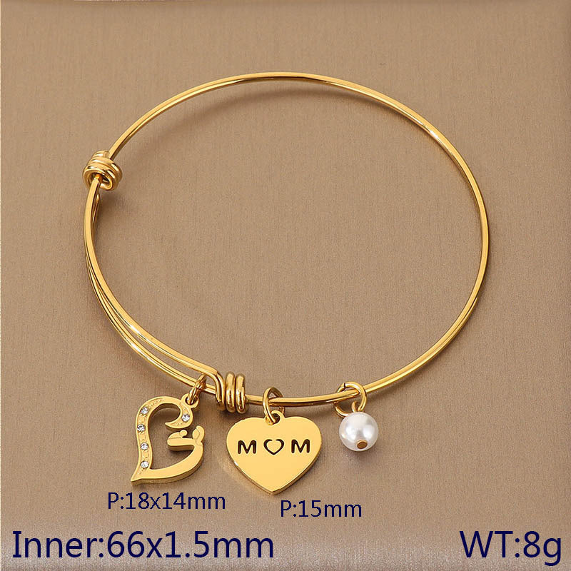 European and American cross-border family hand jewelry love retractable bracelet fashion creative stainless steel MOM Mother's Day gift