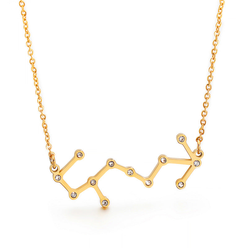 Creative new personalized fashion titanium steel constellation necklace, simple and versatile stainless steel 12 constellation pendant collarbone chain