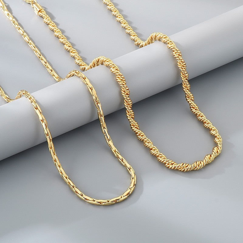 European and American foreign trade titanium steel chain necklace men and women ins Internet celebrities personality bare chain trend stainless steel twist chain plain chain