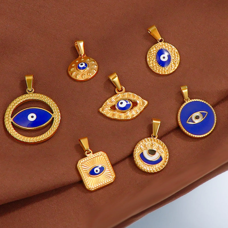 Cross-border stainless steel blue eye devil's eye gold single pendant DIY necklace jewelry 24k accessories wholesale