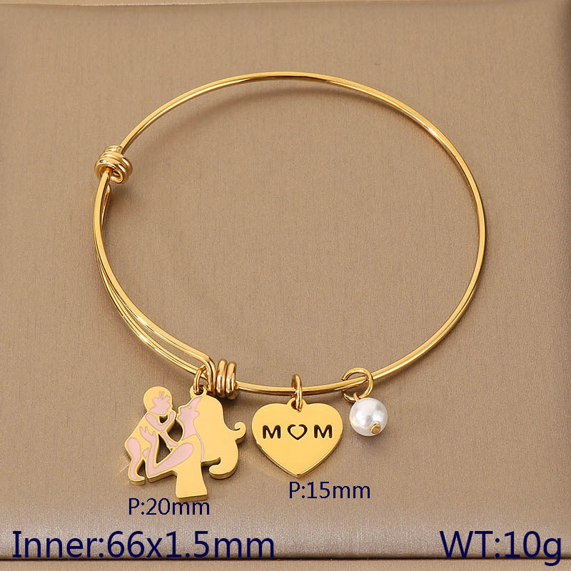European and American cross-border family hand jewelry love retractable bracelet fashion creative stainless steel MOM Mother's Day gift