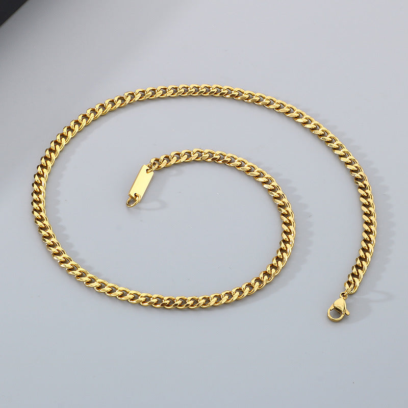 Cross-border fashion 18K gold stainless steel Cuban chain can be laser small square necklace necklace with chain jewelry