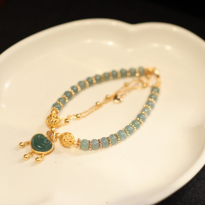 天然翡翠手链女福锁绣球双链叠戴古风精致平安福锁手链