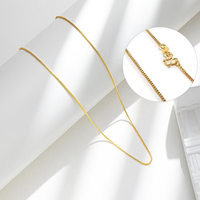 Copper-plated 18K real gold neck chain, box chain, collarbone chain ins necklace women's short simple temperament versatile gift