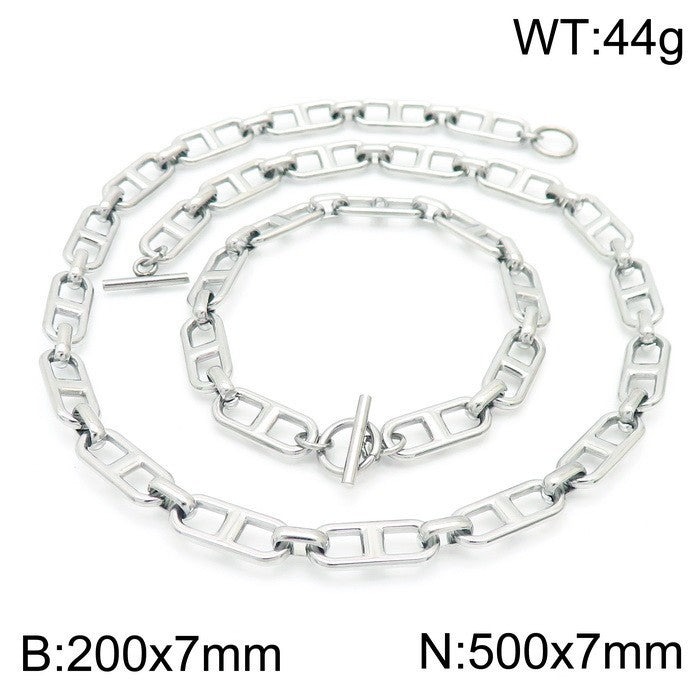 Cross-border jewelry titanium steel necklace, creative Japanese chain versatile collarbone bare chain OT buckle set stainless steel jewelry