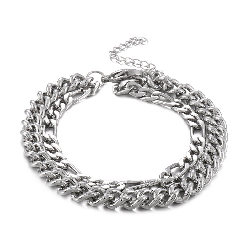 Foreign trade supply Fashion new stainless steel double-layer bracelet Versatile stainless steel men's and women's bracelet accessories spot