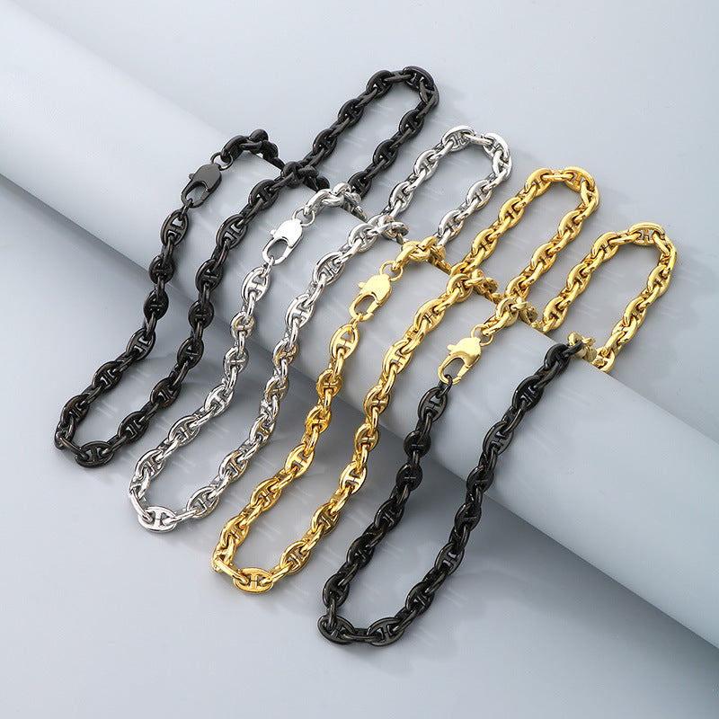 Interlocking Oval Link Chain Bracelet & Necklace Set