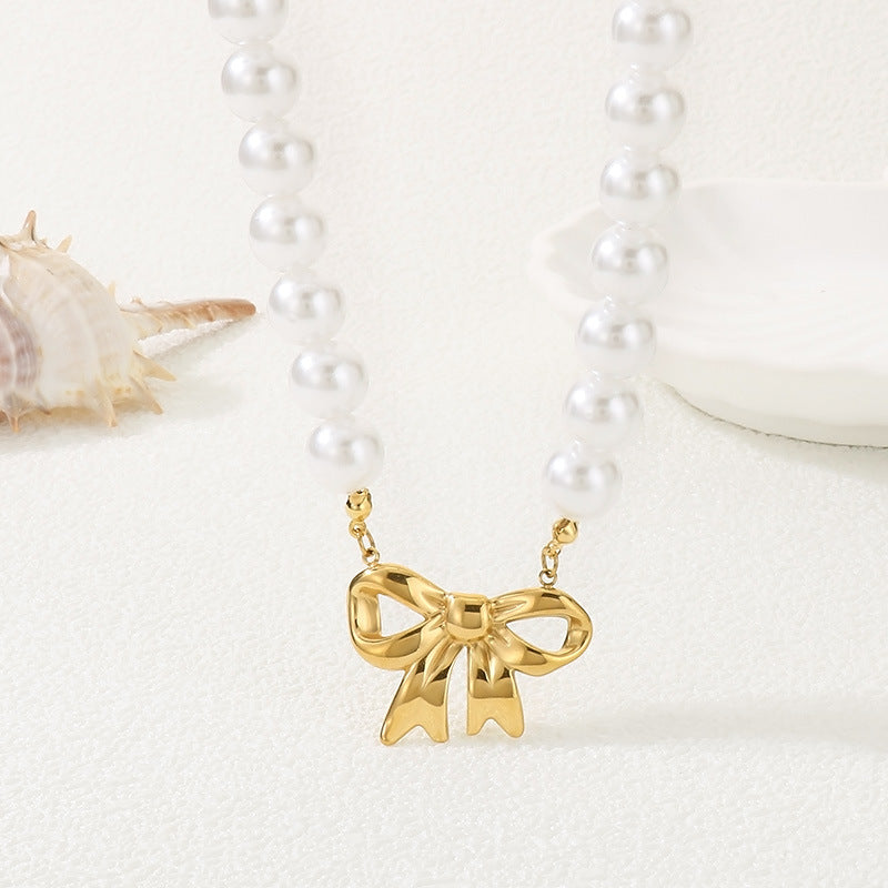 Stainless Steel Pearl Charm Necklace