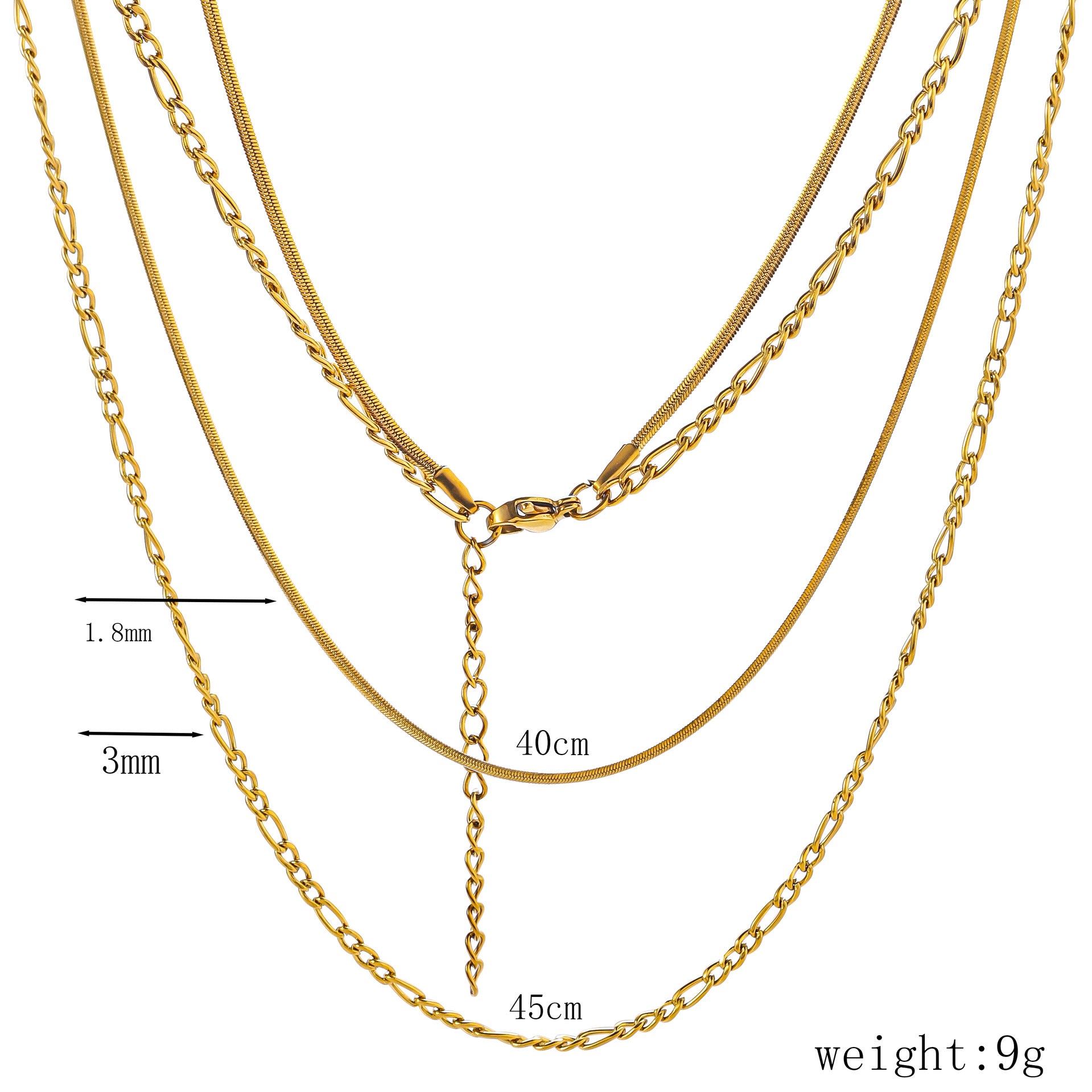 European and American cross-border stainless steel double-layer necklace plated with 18K real gold push-tight chain Figaro chain Titanium steel necklace collarbone chain