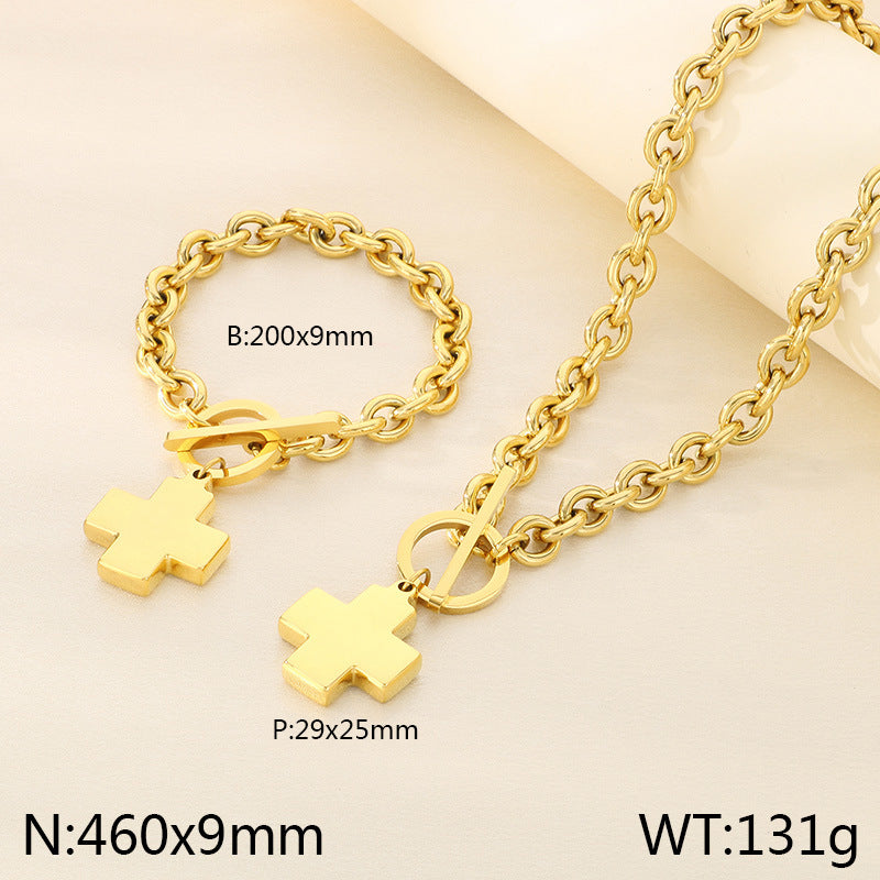 Toggle Chain Necklace with Disc & Cross Charms