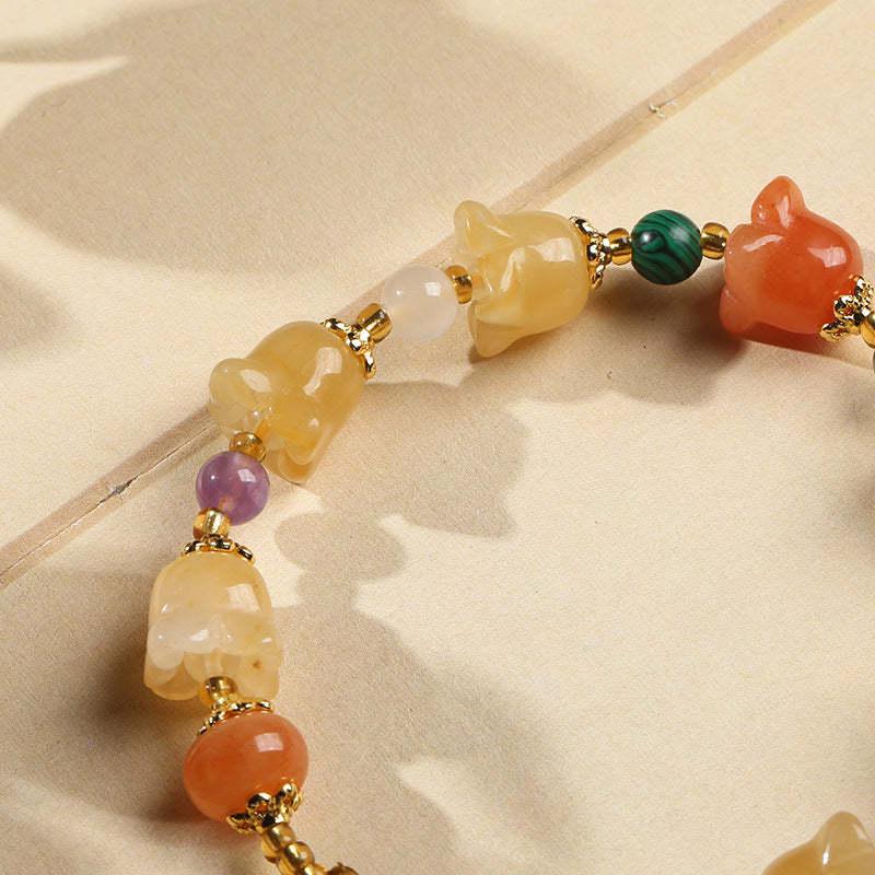 翡亦天然金丝玉手链女士闺蜜玉石手串吊金丝玉铃兰黄玉手串手饰品