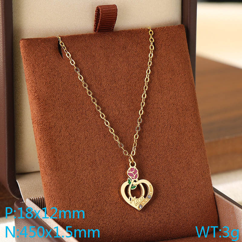 Cross-border Mother's Day style Stainless steel love mom pendant necklace 18K gold simple and versatile high-sense collarbone chain