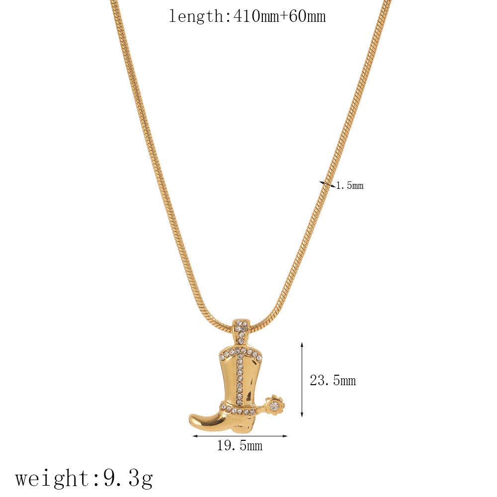 European and American light luxury titanium steel women's necklace 18K gold stainless steel diamond octagram moon pendant high-end sense item decoration
