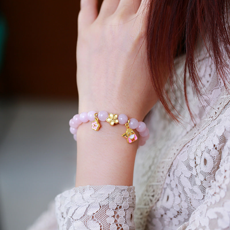 粉晶桃花月老手链串珠女天然水晶高级感文玩佛珠