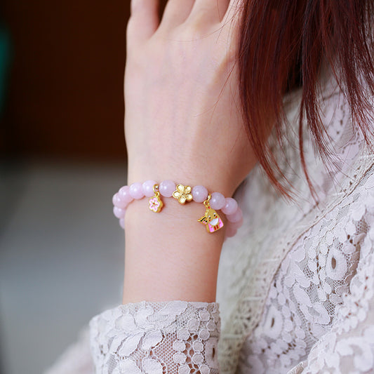 粉晶桃花月老手链串珠女天然水晶高级感文玩佛珠