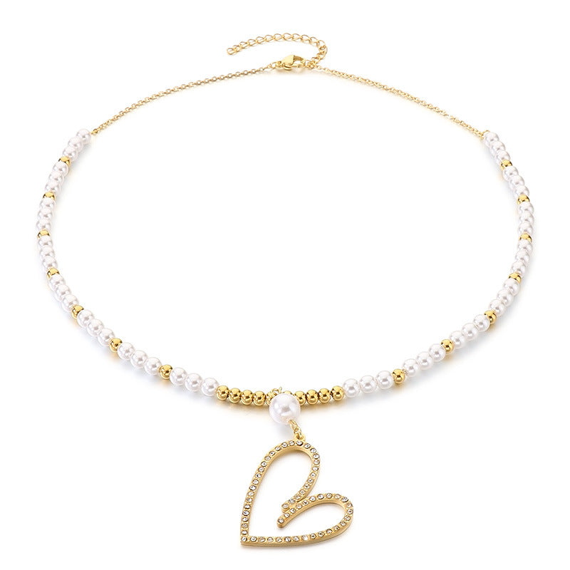 Gold & Pearl Heart Necklace