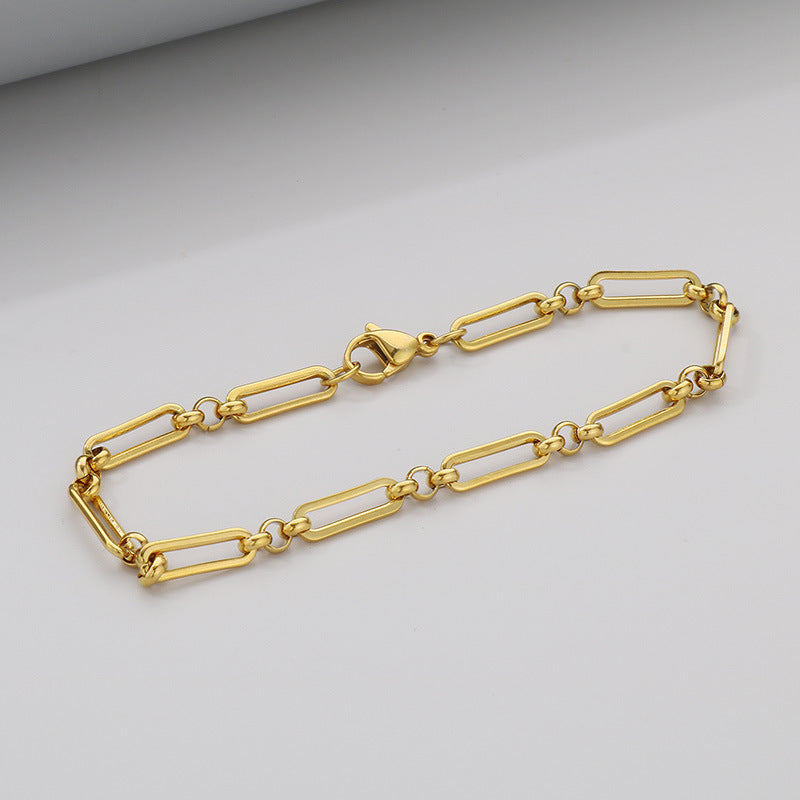 Fashionable and simple stainless steel flat square wire chain, handmade bracelet jewelry, ins style casual and versatile men's and women's accessories