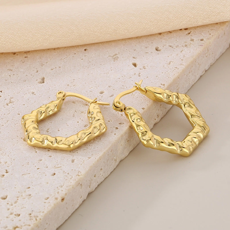 Hammered Hexagon Hoop Earrings