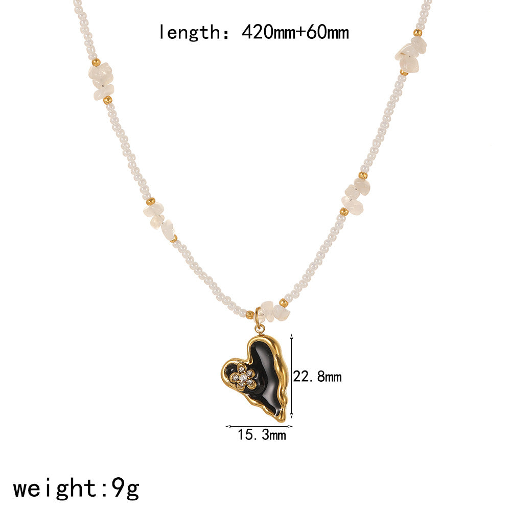 Cross-border European and American personalized stainless steel love necklace women's niche design diamond-encrusted oil dripping heart-shaped titanium steel clavicle chain
